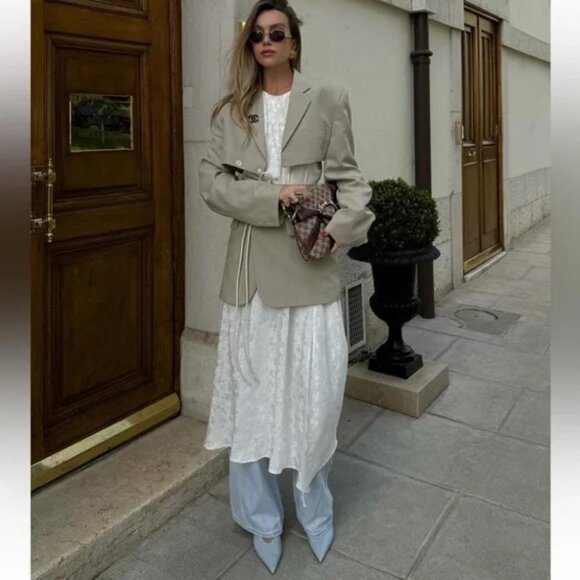 ZARA REAL LEATHER HEELED SLINGBACK KITTEN HEEL LEATHER SHOE - Picture 10 of 11